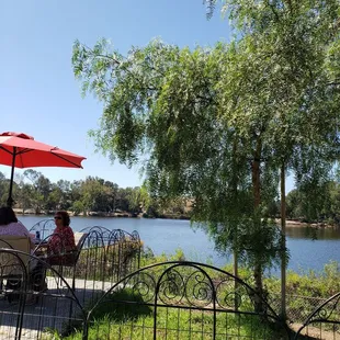 Beautiful patio seating by the lake