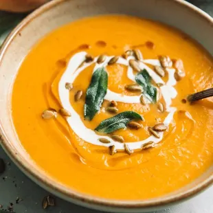 a bowl of pumpkin soup