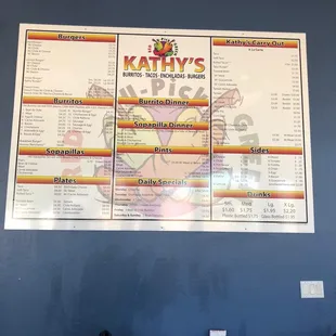 a menu on the wall