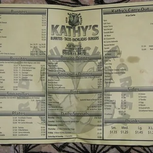 the menu for the restaurant