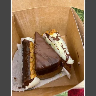 Ernie's goodies:cannoli, chocolate cake and he had an eclair