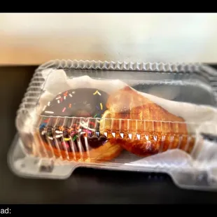 For my Dad. Cheese danish and a chocolate covered doughnut with sprinkles.