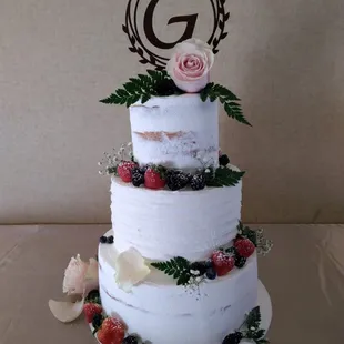 Naked with fruit and flowers