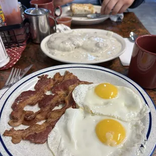 Bacon and eggs and a side of Biscuits and gravy