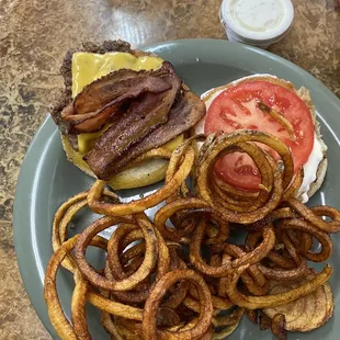 Bacon cheeseburger and Susies. Delicious!