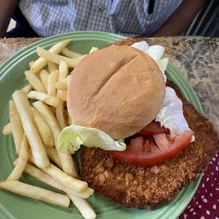 Pork tenderloin with fries.  So big and good