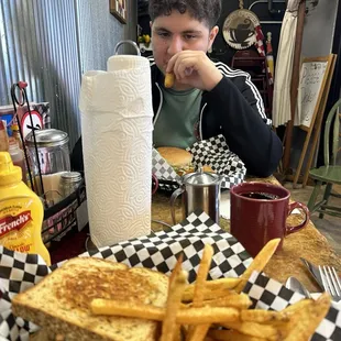 Double Ruben with fries and my partner in crime