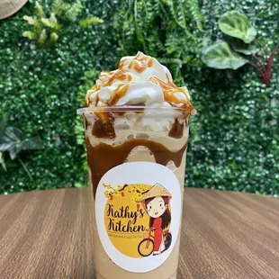 Caramel Iced Coffee Blended with Caramel Drizzle and Whipped Cream