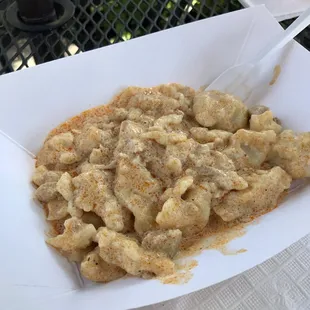 Half of an order of the delicious chicken paprikash.