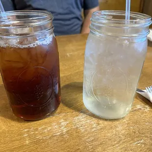 Amazing sweet tea and water in mason jars
