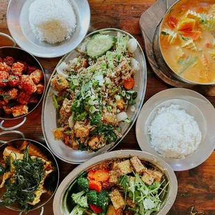 Thai Street Fried Rice, (GF) Crispy Tofu, fried Crispy Tofu, Thai Home Sweet Chilli Tots, (GF) Gang Dang ( Red Curry )