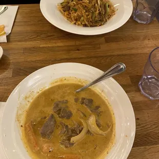 two plates of food on a table