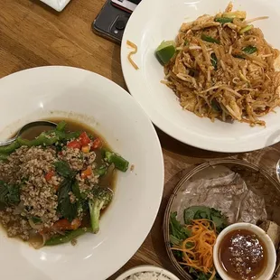 Chicken Pad Kra Prow &amp; Chicken Pad Thai