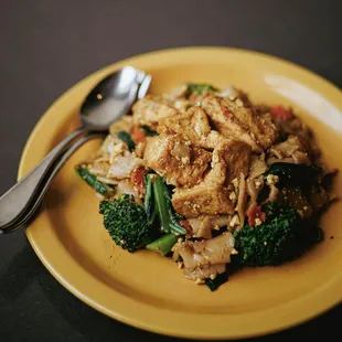 a plate of food with a fork