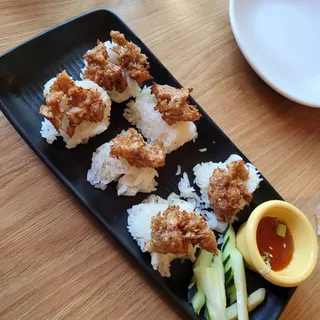 Garlic Jackfruit on Sticky Rice.