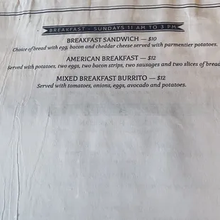 Breakfast Menu July 2023