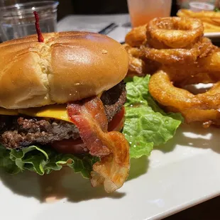Burger with onion rings