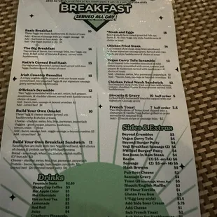 Breakfast menu