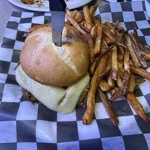 Burger Fries and hash browns