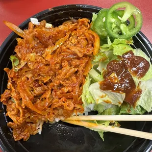 Pork, lettuce, chili, ssamjang