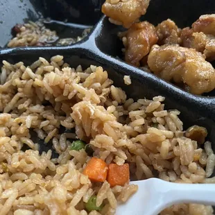 rice and vegetables in a plastic container