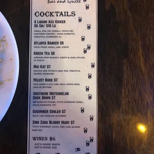 Cocktail menu