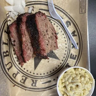 One meat- brisket, Mac salad