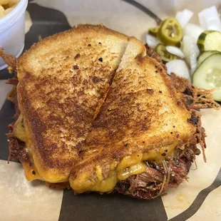 Brisket grilled cheese chopped