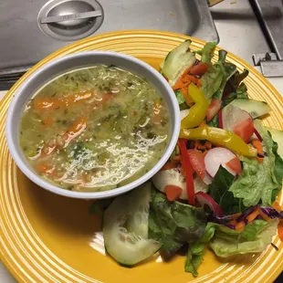 Homemade Chicken vegetable &amp; rice soup with a side salad