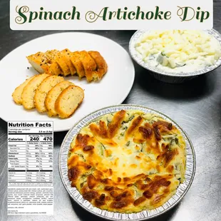 the ingredients of a spinach artichoke dip