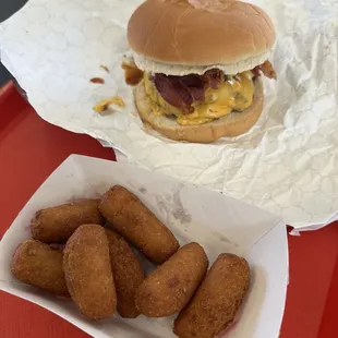 Bacon Double Cheeseburger and hush puppies
