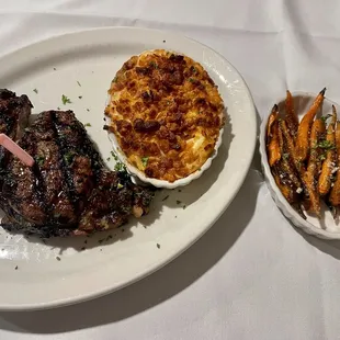 Ribeye, company potatoes, roasted carrots