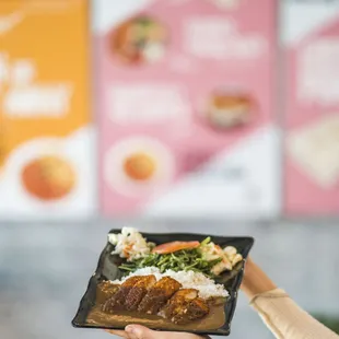 a person holding a plate of food