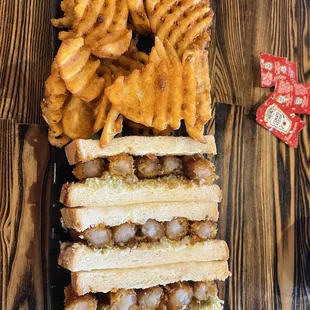 Shrimp Strawberry Sando w/ waffle fries