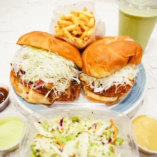 Katsu Curry Burger, Samurai Select Burger, 12 Spices Fries with Wasabi Mayo, Wasabi Coleslaw, Matcha Milkshake. IG: @take.a.bite.with.me