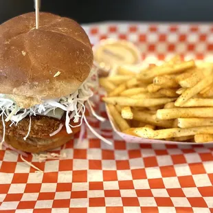 Wabi Wasabi Burger with Seasoned fries