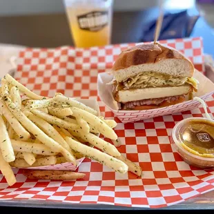 Fries and Honey Miso Tofu Burger