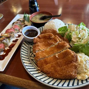 Chicken Katsu plate &amp; Red Dragon Roll