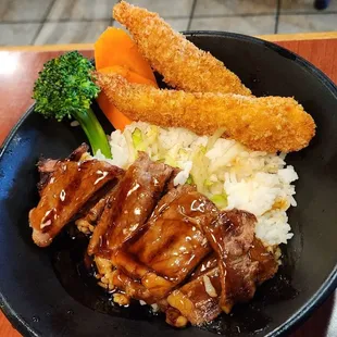 Beef Teriyaki with Shrimp tempura (2pc)