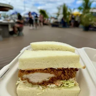 Chicken Katsu Sando with extra sauce and cabbage