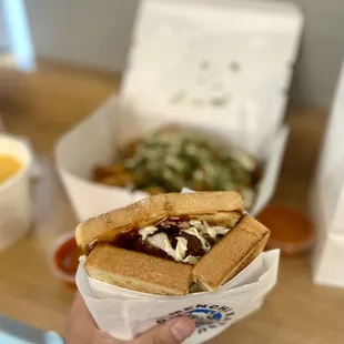 Menchi Katsu Sando + curry cheese fries