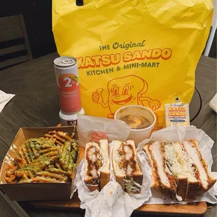 Waffle Fries. Honey Walnut Shrimp Sando. Pork Katsu Sando