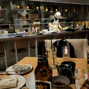a table of food and drinks