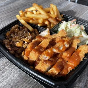 5. Chicken Teriyaki and Chicken Katsu. Graciously subbed fries for rice since they were out of rice (came just before closing)!