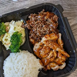 Beef teriyaki + chicken teriyaki plate