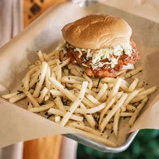 Katsu burger with fries