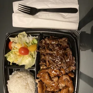 Chicken and beef teriyaki plate