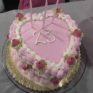 Custom heart shaped tres leches cake with fresh strawberries