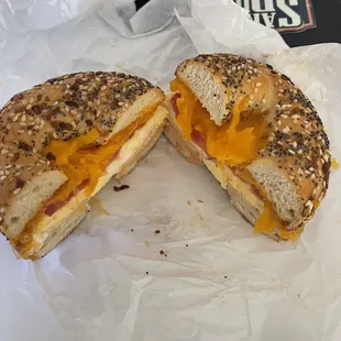 Breakfast Bagel sandwich with tomato