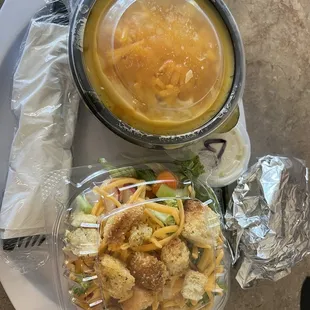 Chicken tetrazzini and salad